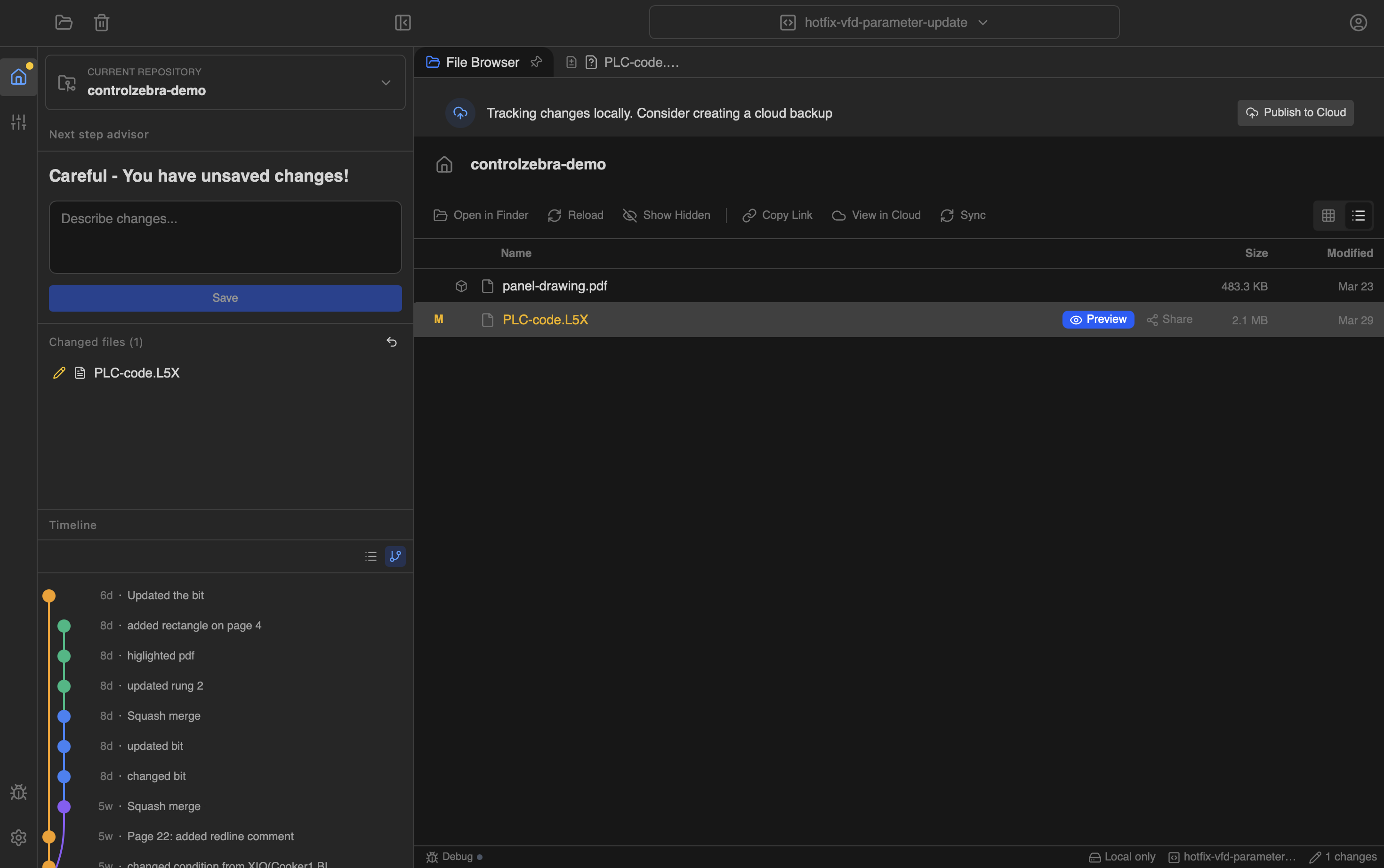 ControlZebra file browser screenshot